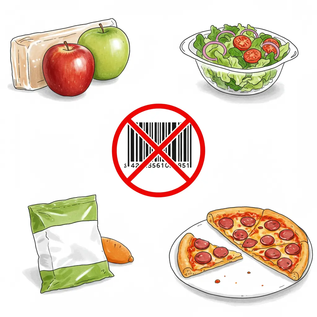 Illustration showing barcode scanners don't work for fresh or homemade food