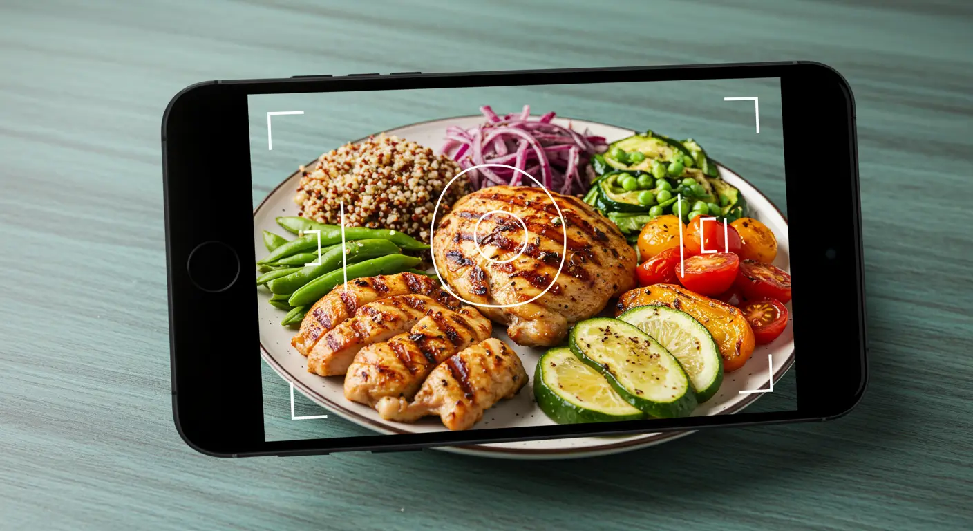 Smartphone photo scanning a diverse meal for calorie information