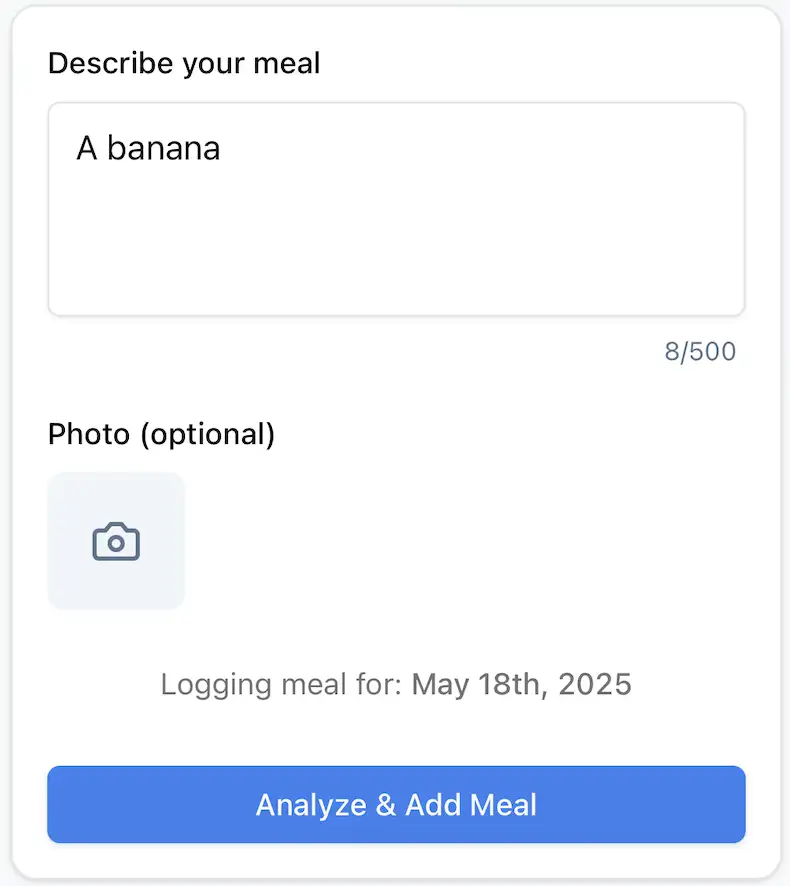 Step 1: Describe your meal - typing 'a banana'